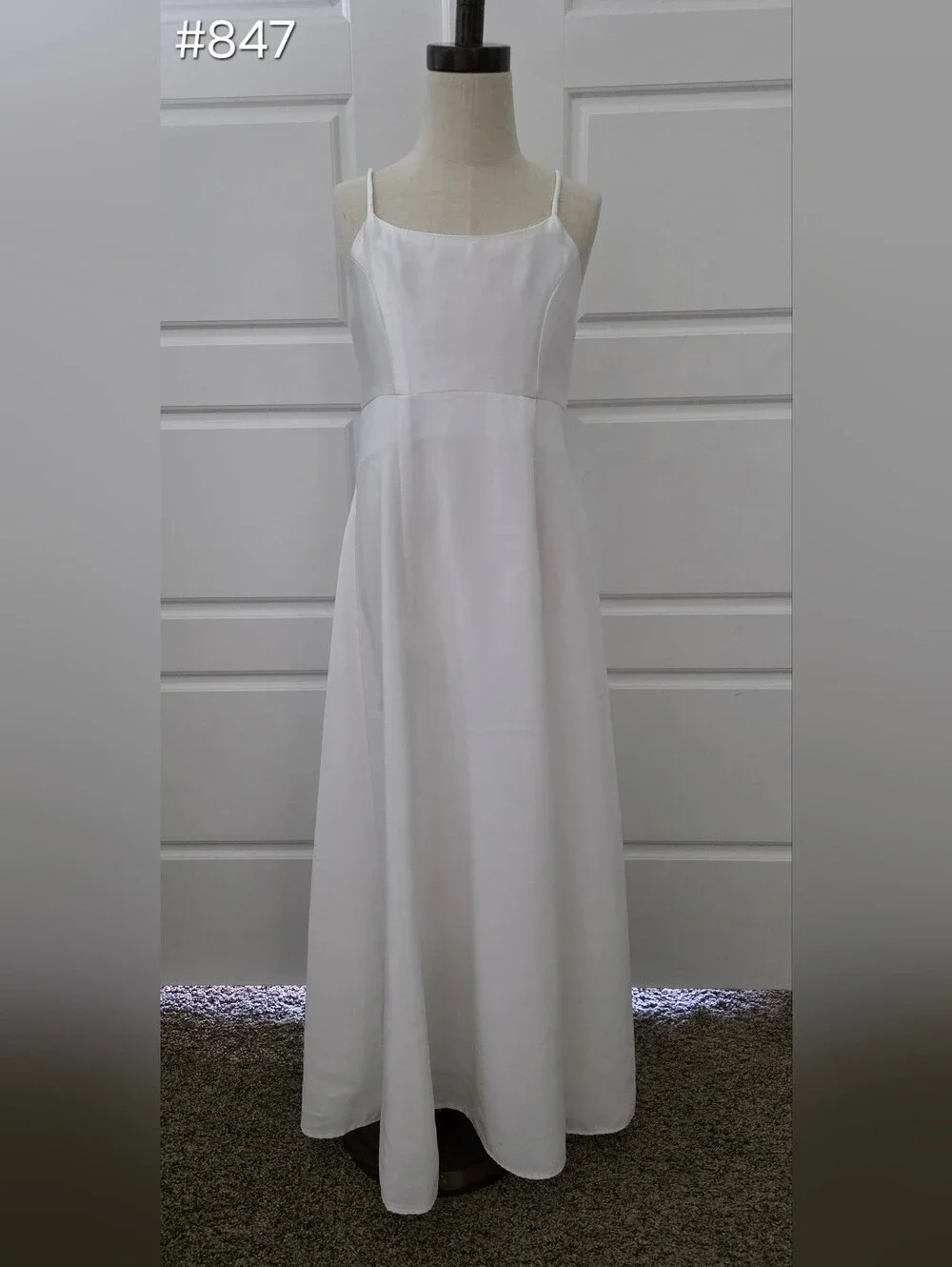 Girls White Spaghetti-Strap Formal Dress